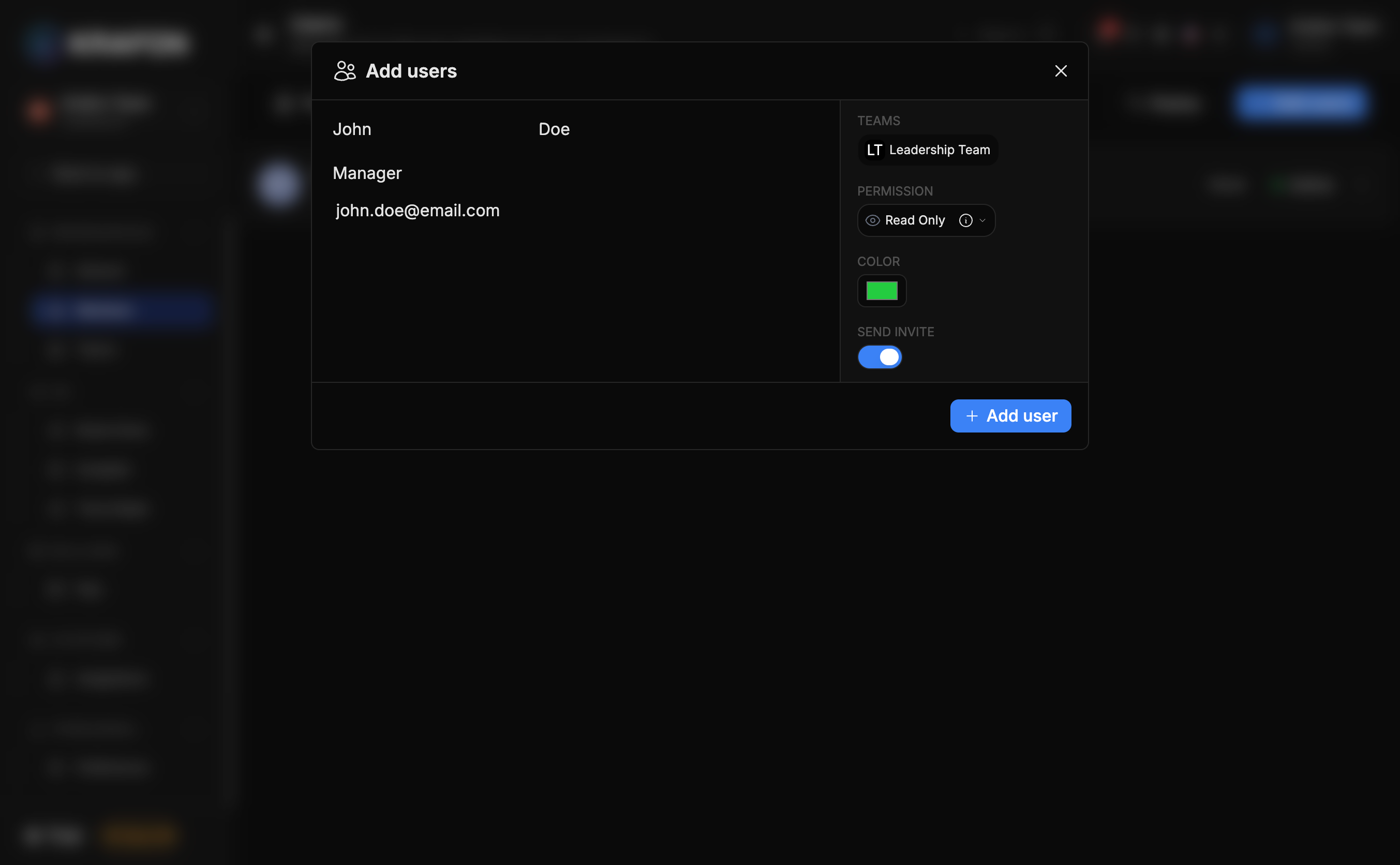 The Users page showing team members and a pending invite