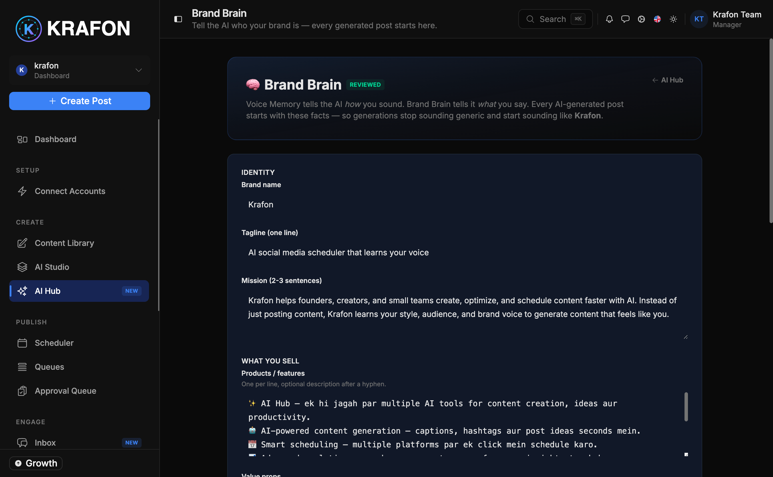 Brand Brain training form with brand voice fields