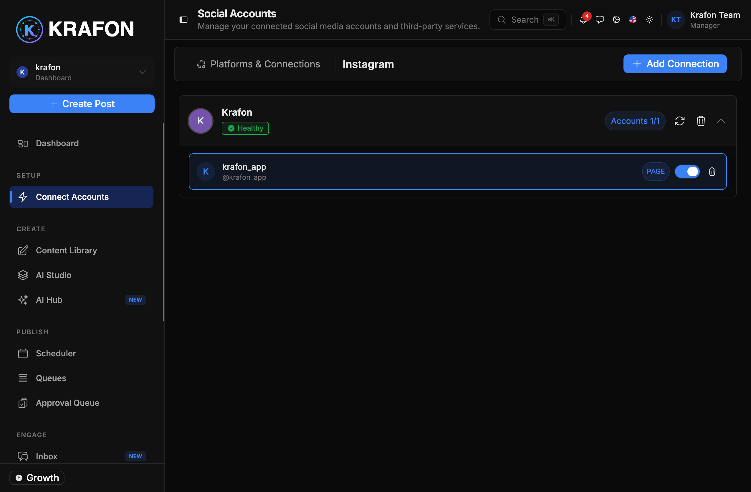 Selecting an Instagram professional account during the Meta connect flow
