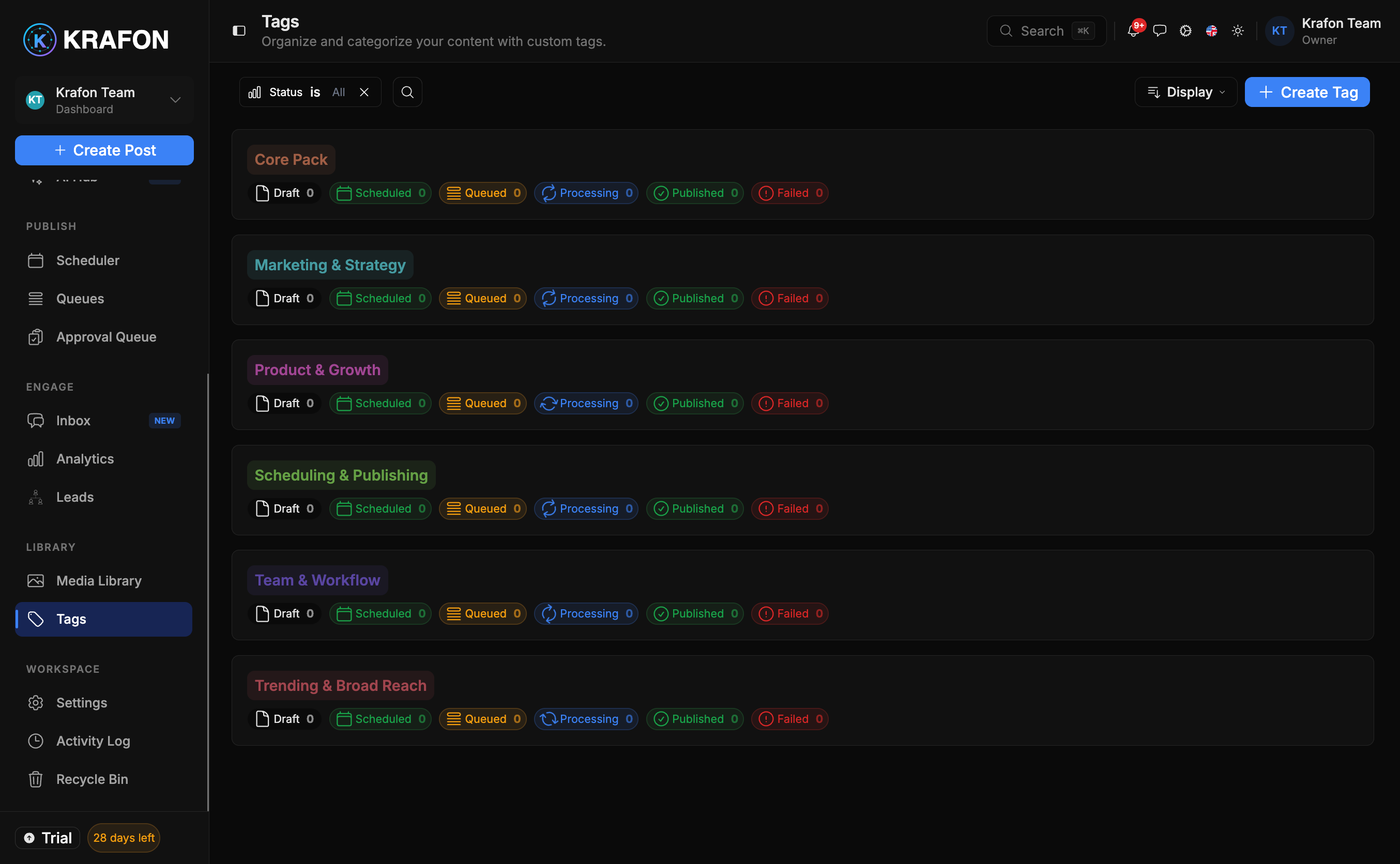 Tags manager with color-coded labels